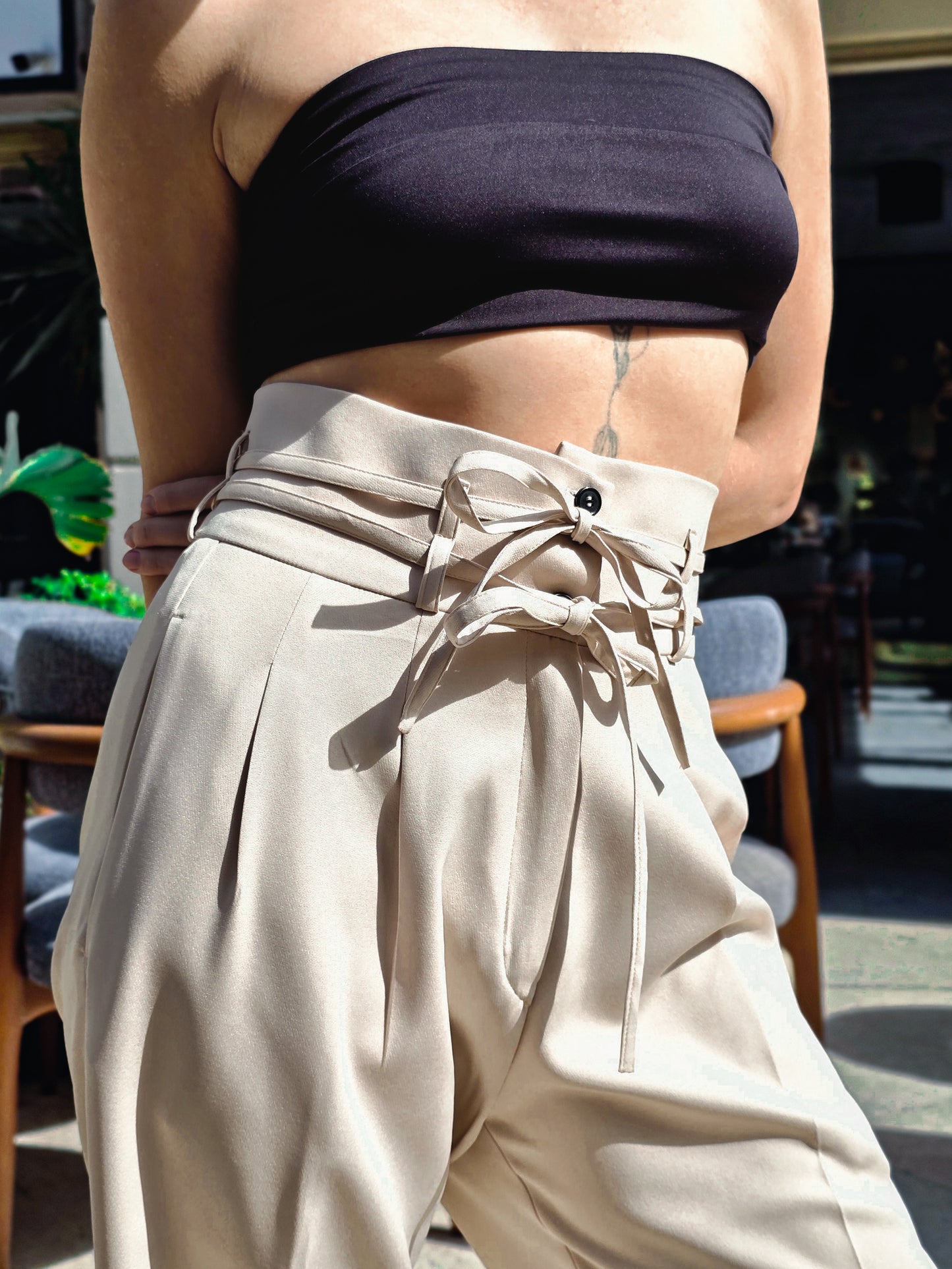 Rosalyn High-Waist Flow Pants – Soft Beige