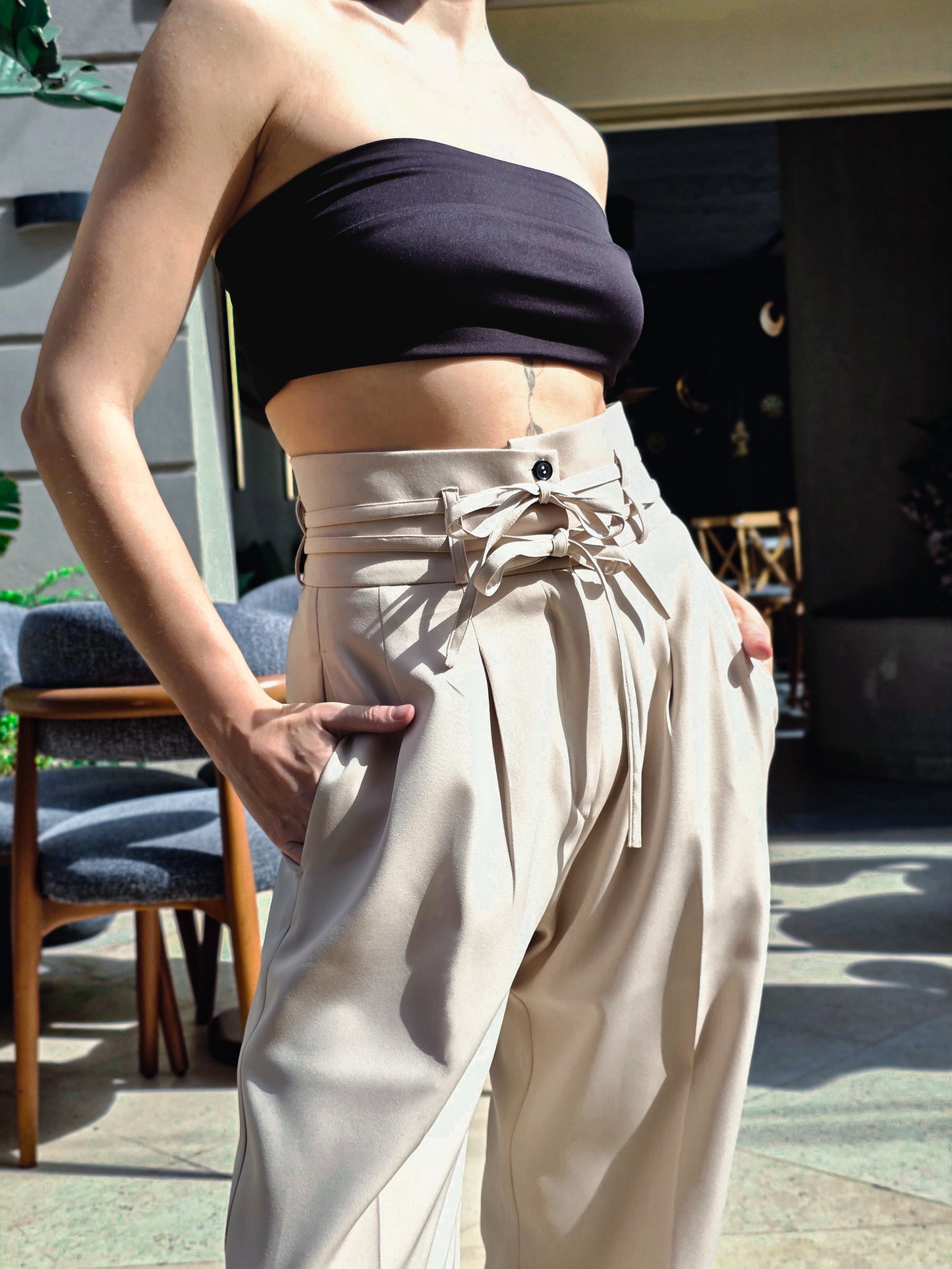 Rosalyn High-Waist Flow Pants – Soft Beige