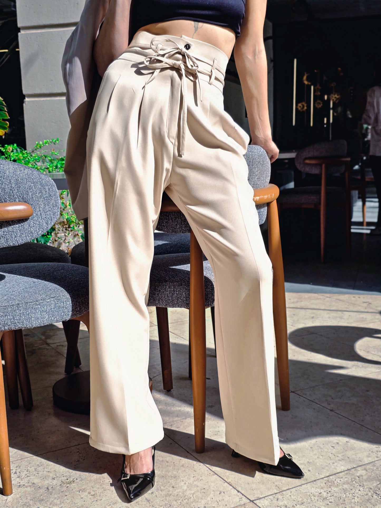 Rosalyn High-Waist Flow Pants – Soft Beige