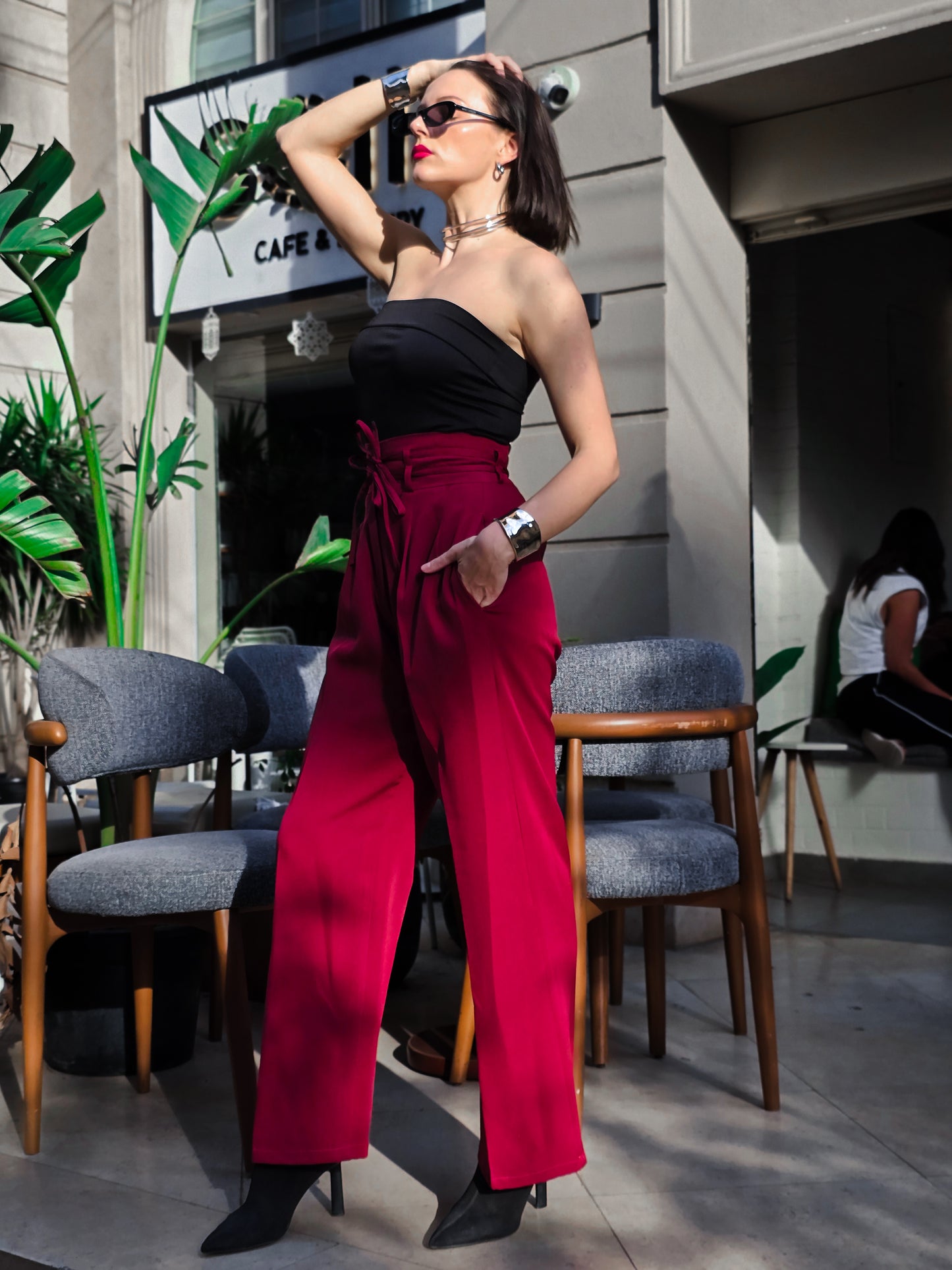 Rosalyn High-Waist Flow Pants – Burgundy