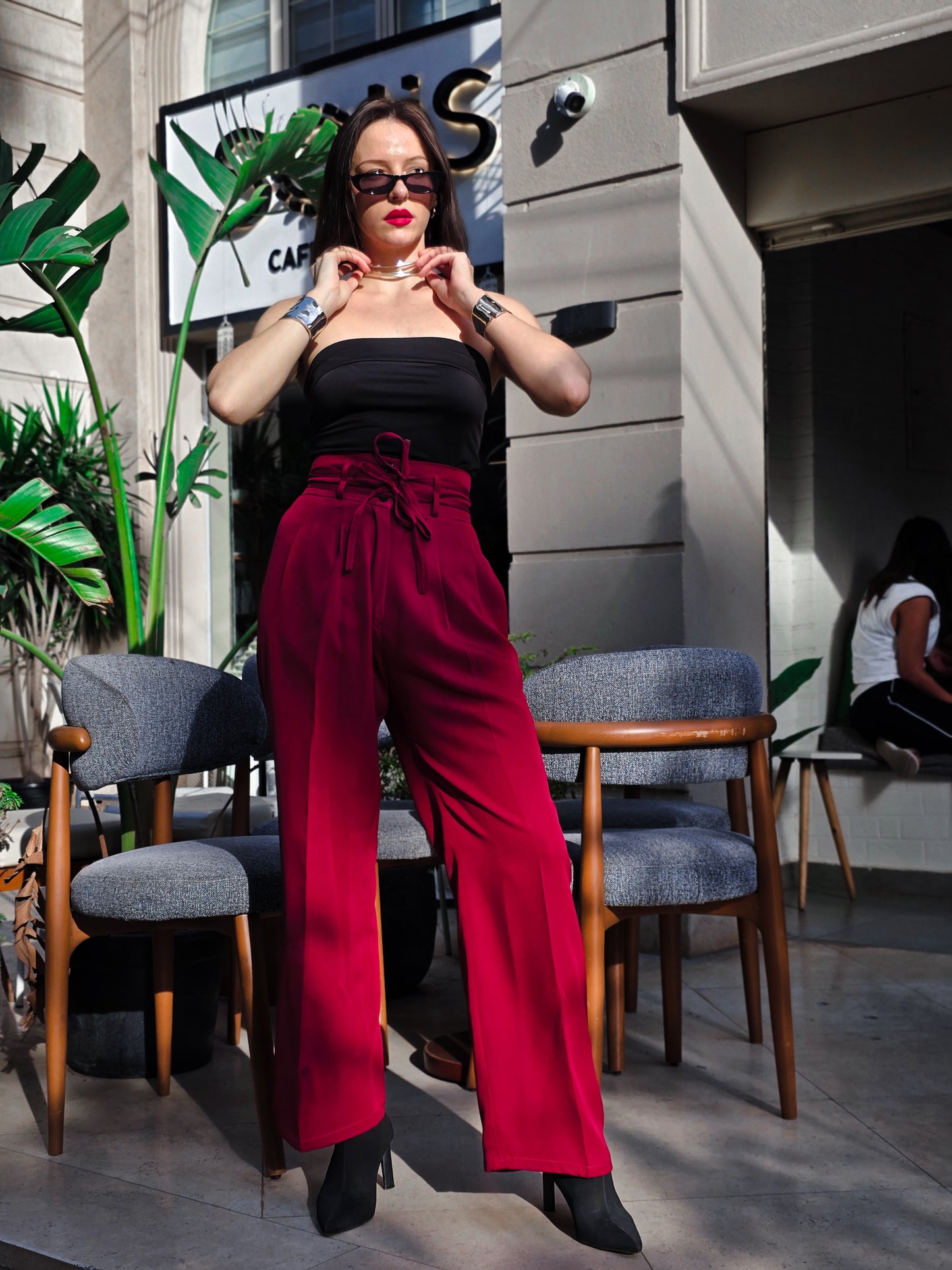 Rosalyn High-Waist Flow Pants – Burgundy