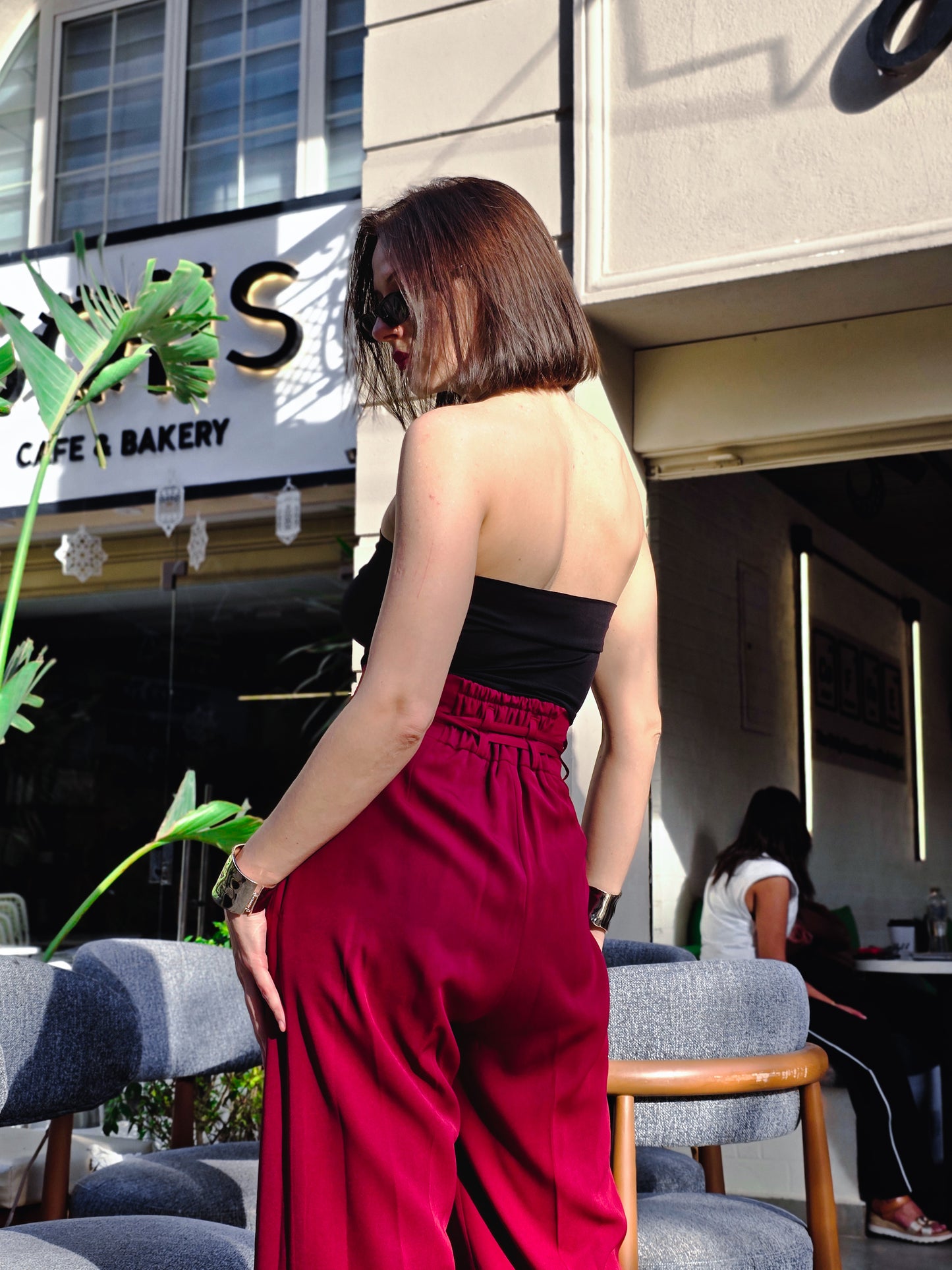 Rosalyn High-Waist Flow Pants – Burgundy