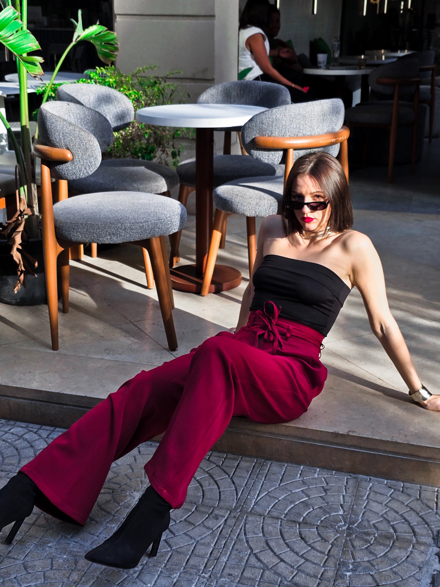 Rosalyn High-Waist Flow Pants – Burgundy
