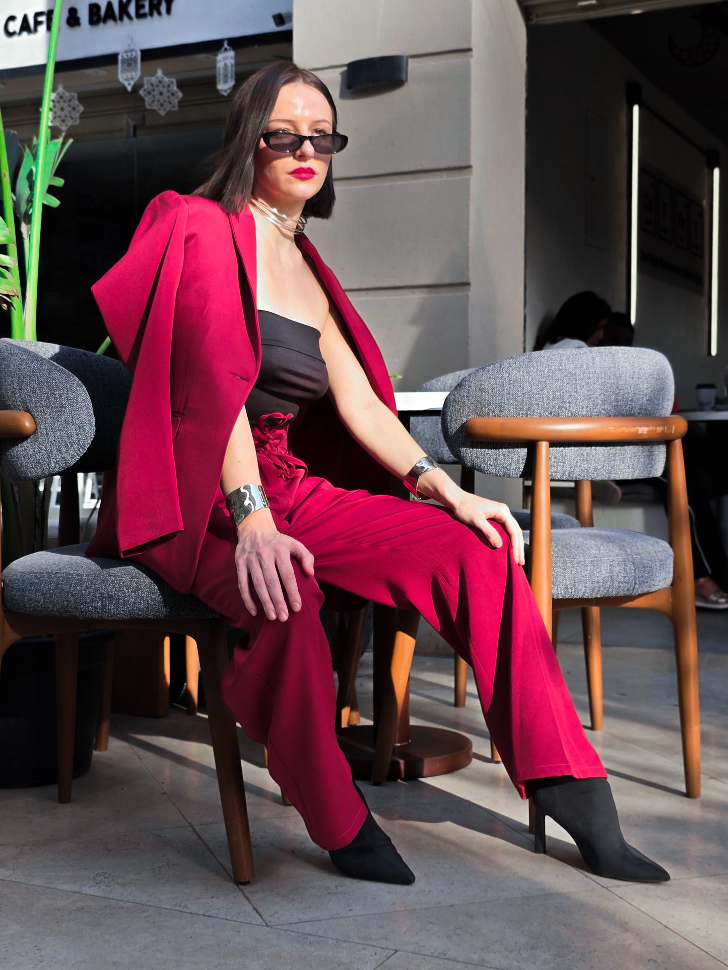 Sagloria Belted Burgundy Blazer