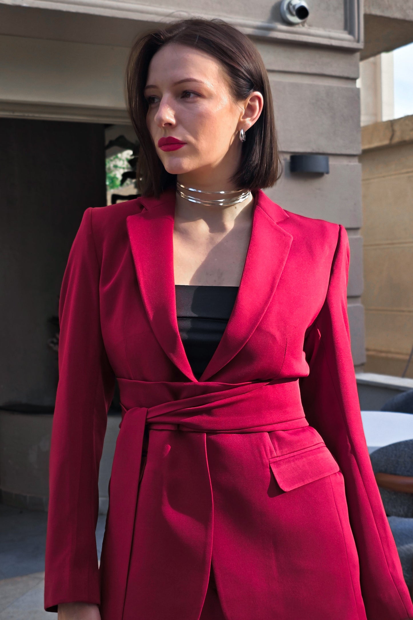 Sagloria Belted Burgundy Blazer