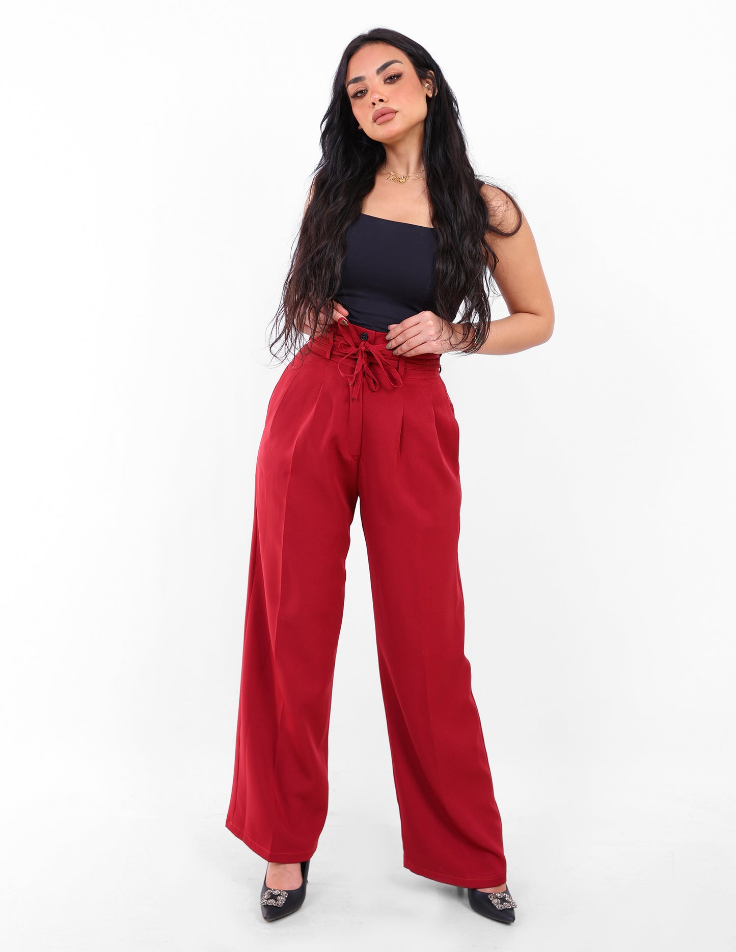 Rosalyn High-Waist Flow Pants – Burgundy