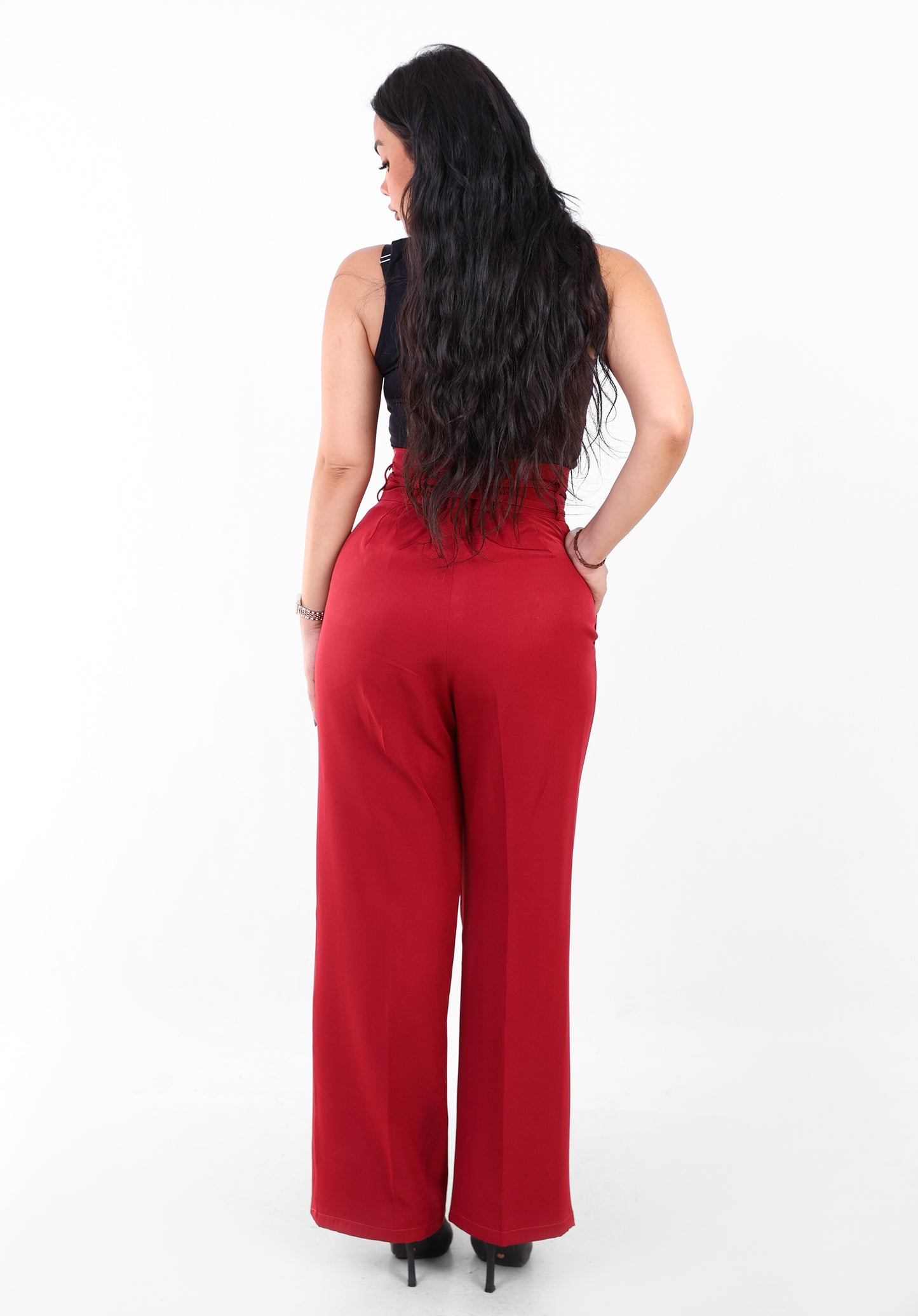 Rosalyn High-Waist Flow Pants – Burgundy
