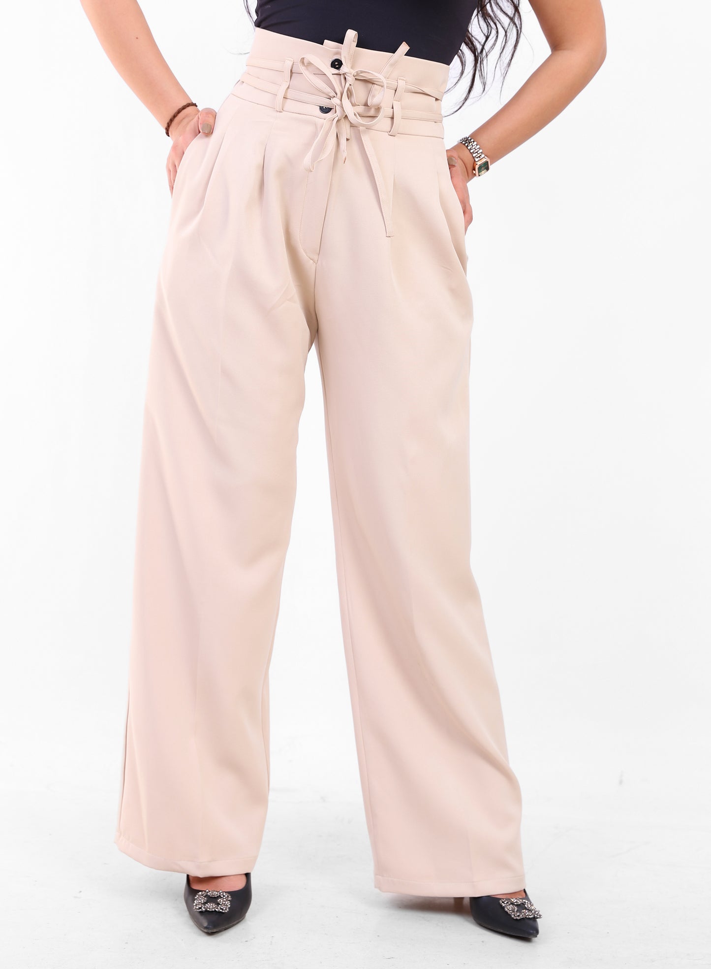 Rosalyn High-Waist Flow Pants – Soft Beige