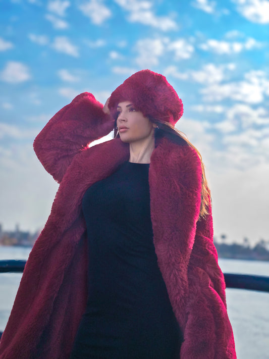 Crimson Luxe Bundle Coat + Free Hat