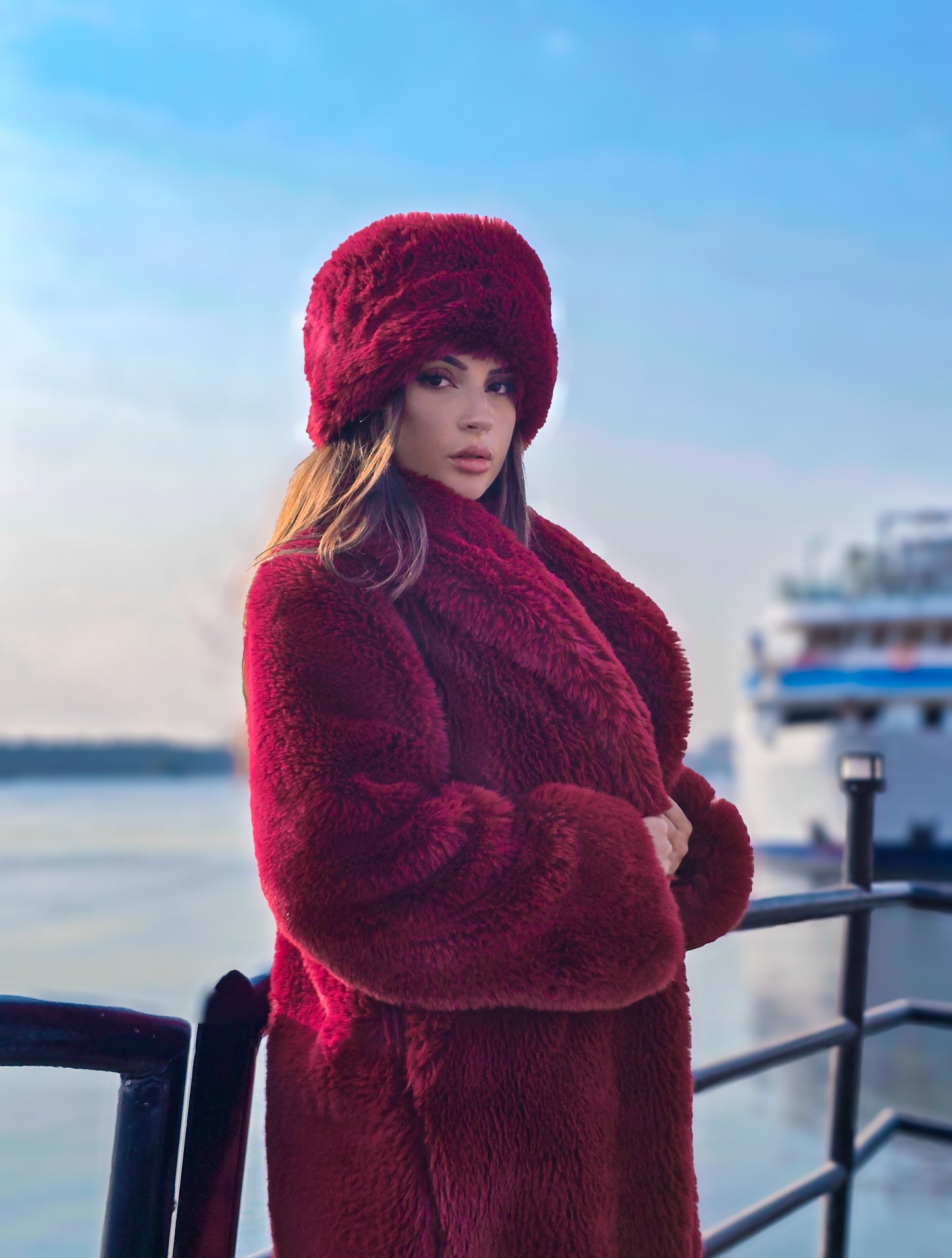 Crimson Luxe Bundle Coat + Free Hat