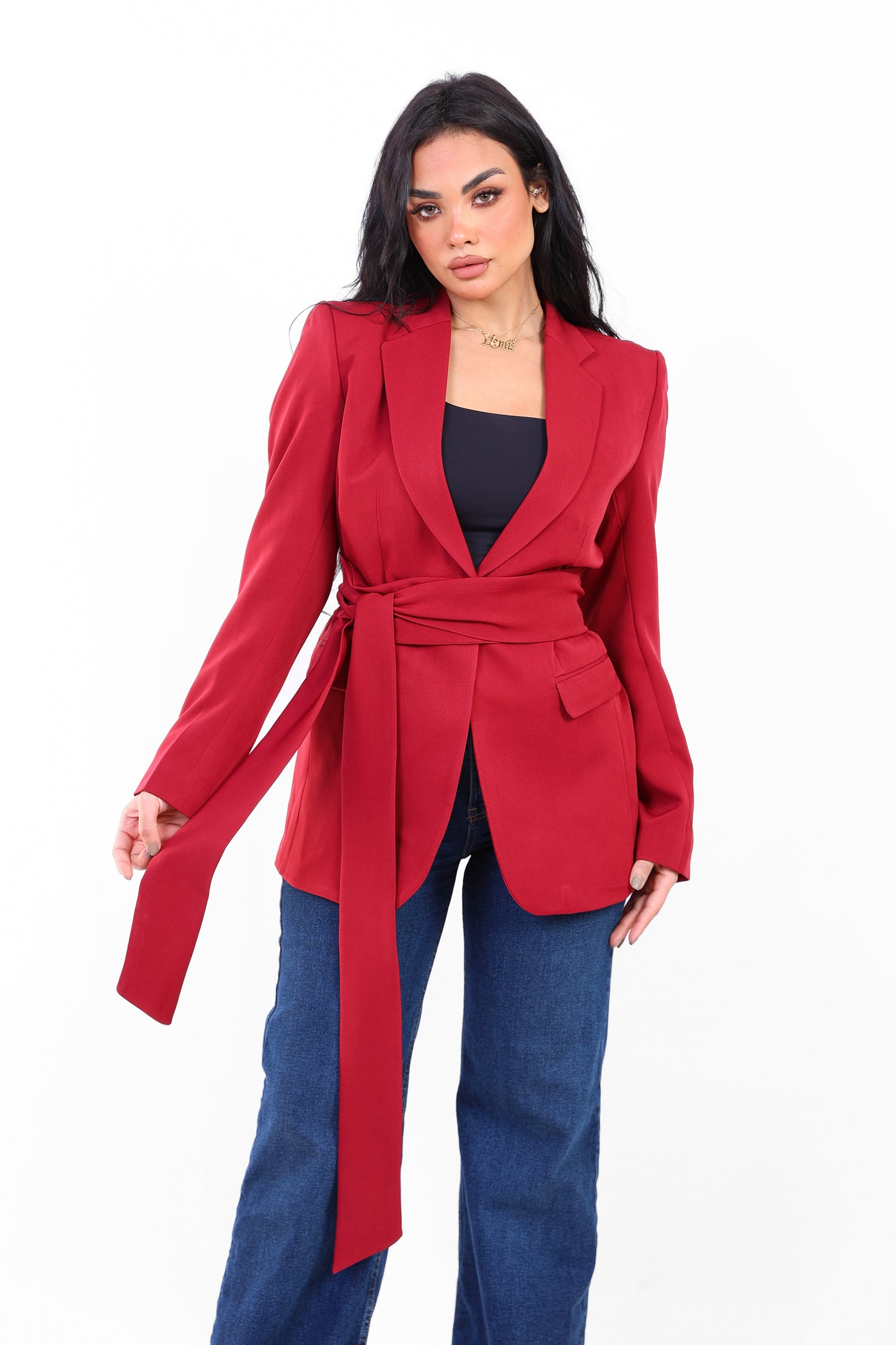 Sagloria Belted Burgundy Blazer