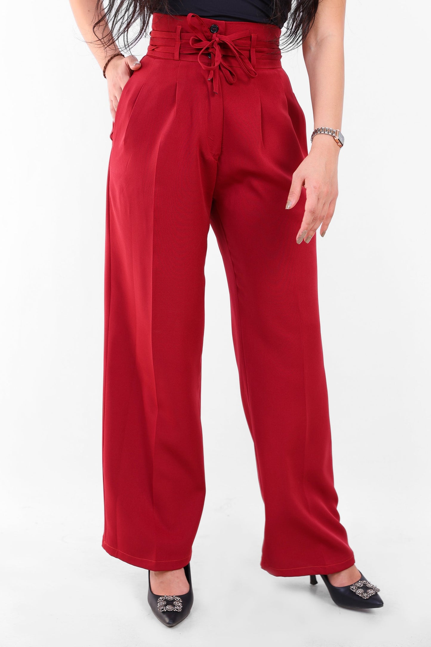 Rosalyn High-Waist Flow Pants – Burgundy