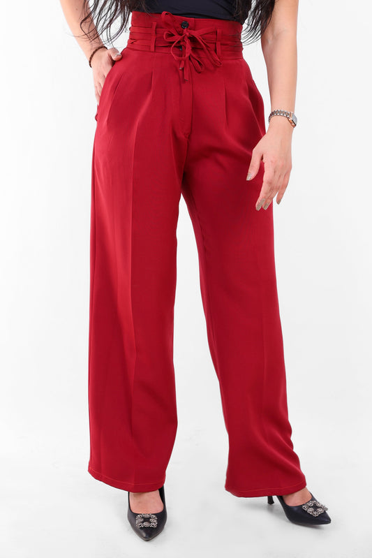 Rosalyn High-Waist Flow Pants – Burgundy