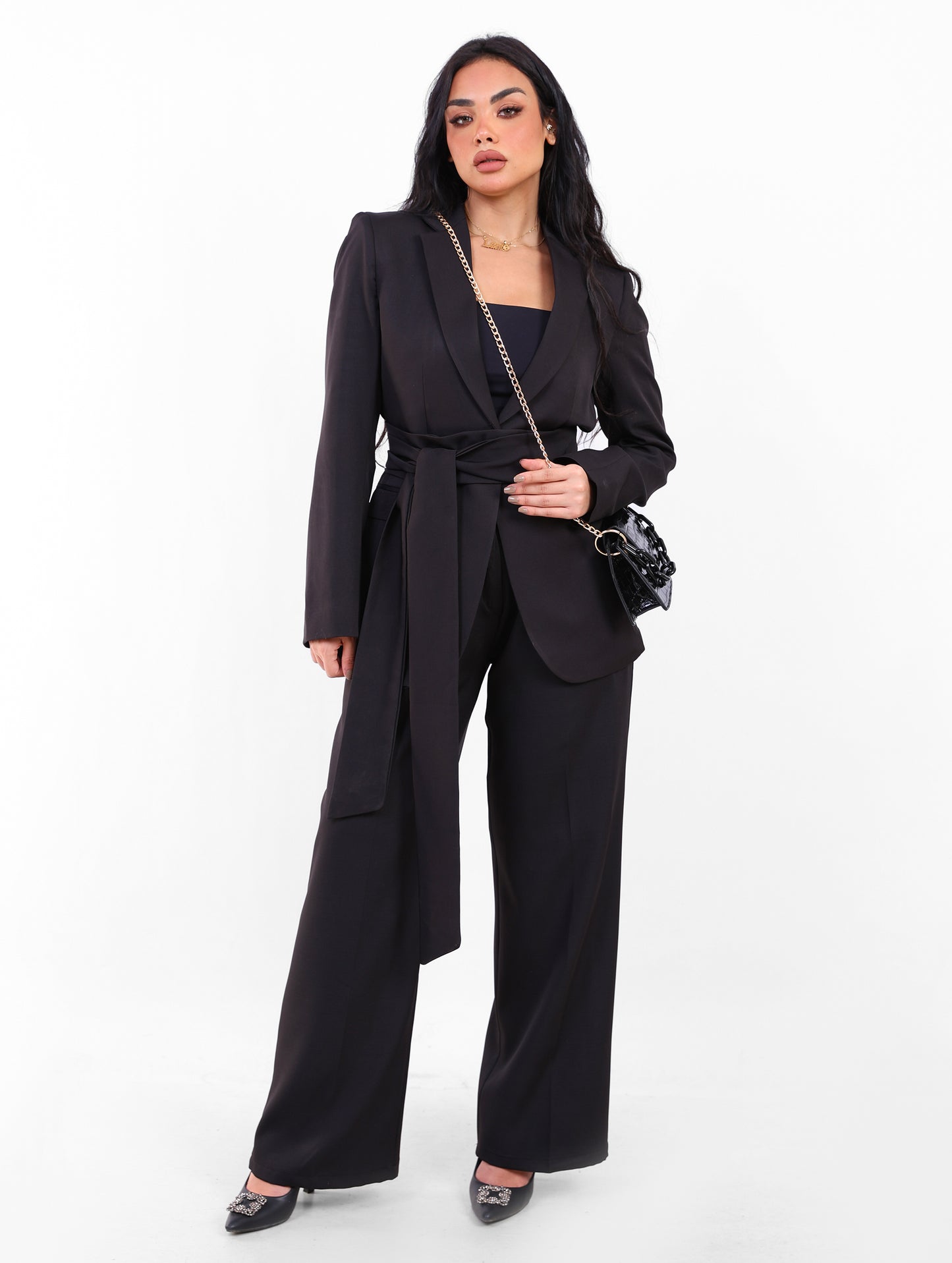 Sagloria Belted Black Blazer