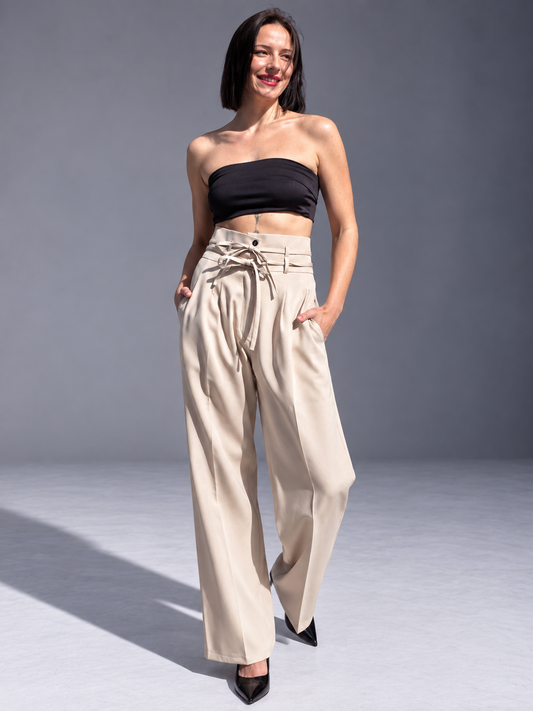 Rosalyn High-Waist Flow Pants – Soft Beige