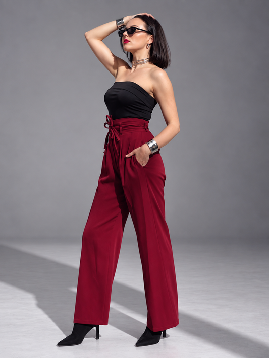 Rosalyn High-Waist Flow Pants – Burgundy